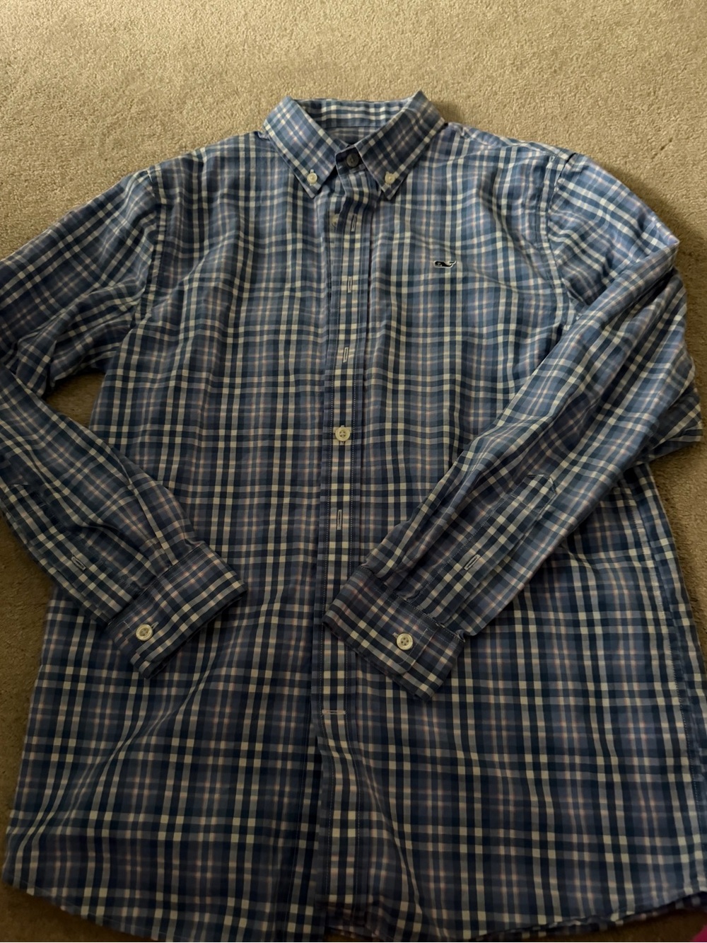 Vineyard Vines Blue and White Plaid Button-Down Shirt